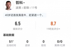 美国vs巴拉圭-10-40岁哲科本场0射门+1关键传球 5争顶2成功+1解围 获评6.5分
